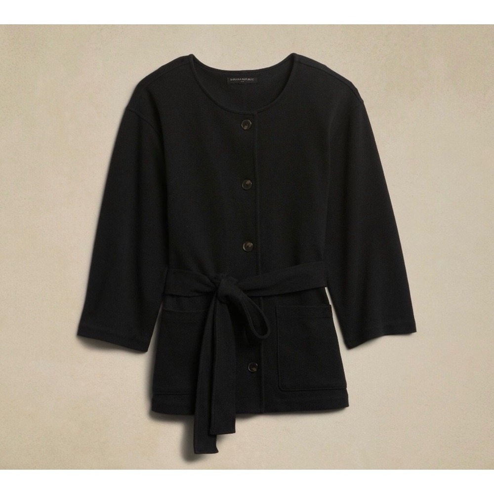Banana Republic Womens Black Belted Textured Knit Cardigan Jacket Size S